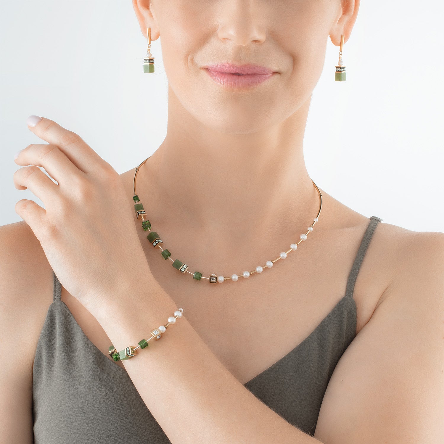 Necklace GeoCUBE® Fusion Precious Pearl Mix gold-green