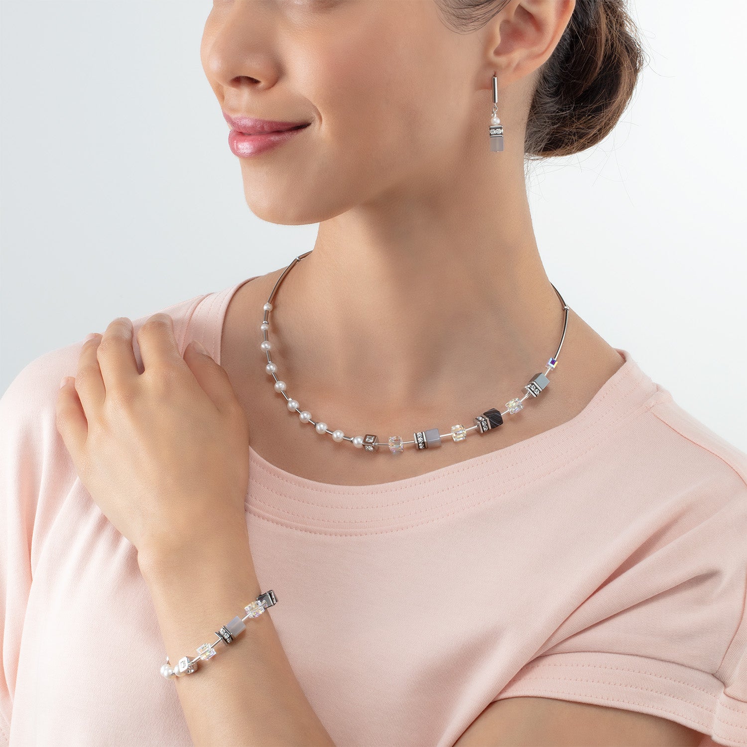 Necklace GeoCUBE® Fusion Precious Pearl Mix silver-grey