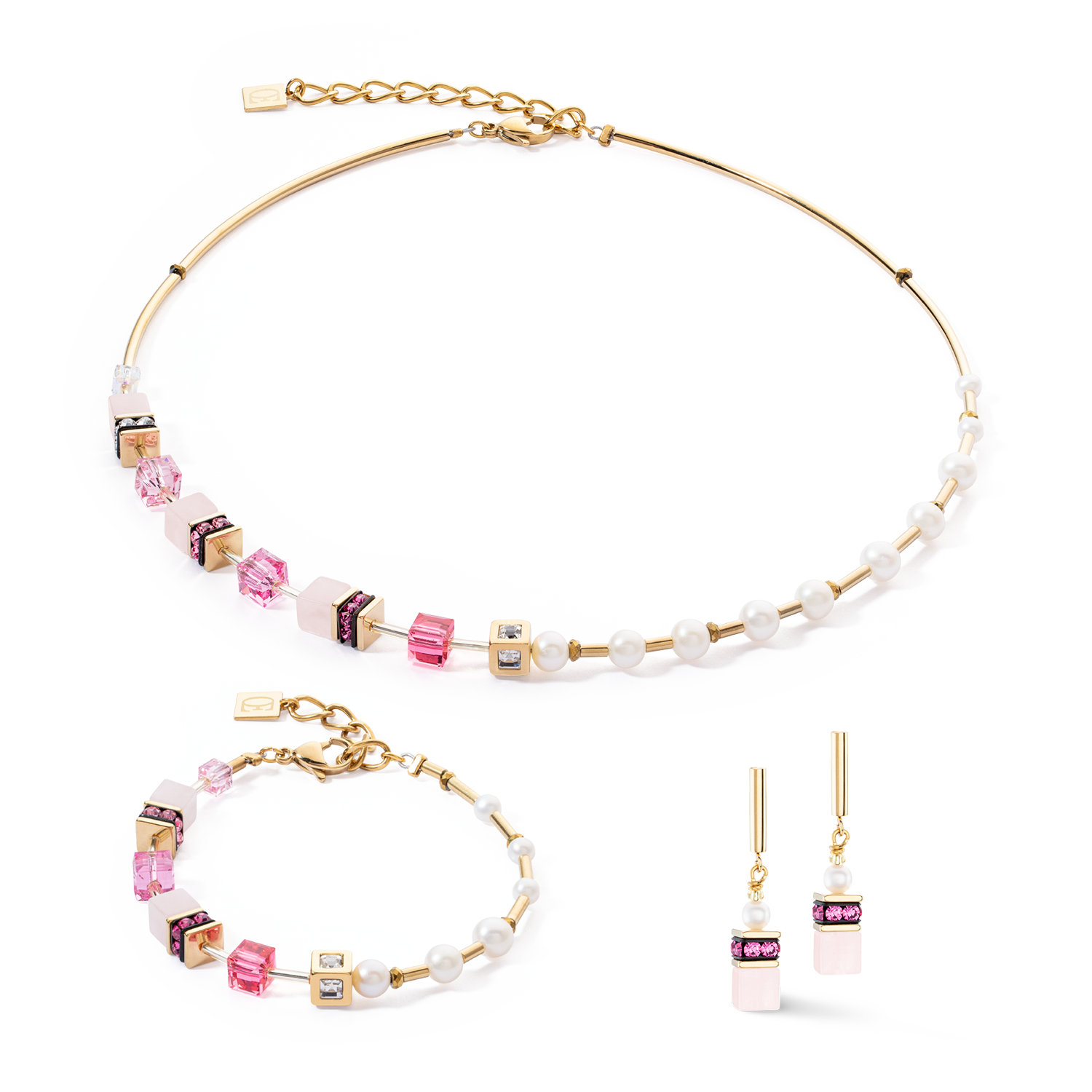 Earrings GeoCUBE® Fusion Precious Pearl Mix gold-pink