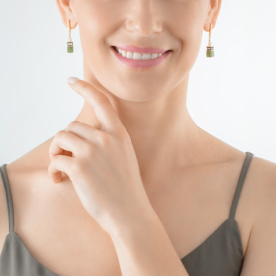 Earrings GeoCUBE® Fusion Precious Pearl Mix gold-green