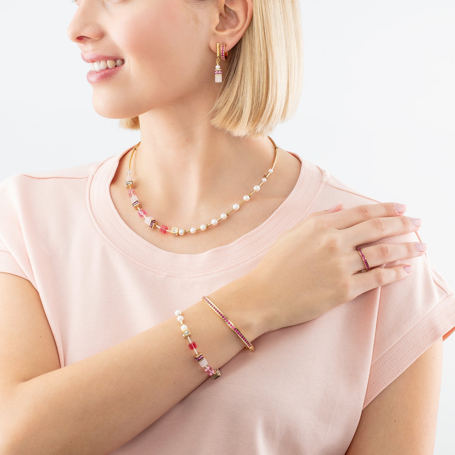 Bracelet GeoCUBE® Fusion Precious Pearl Mix gold-pink