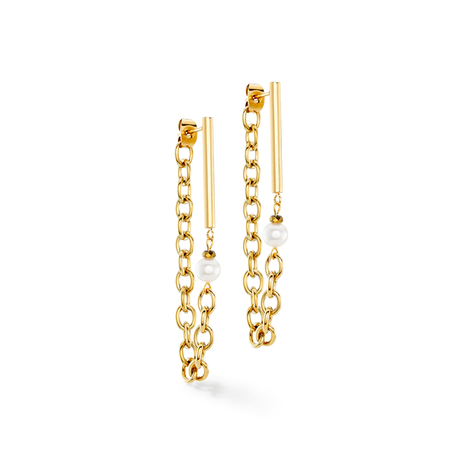 Earrings Chain & Pearl Fever white-gold