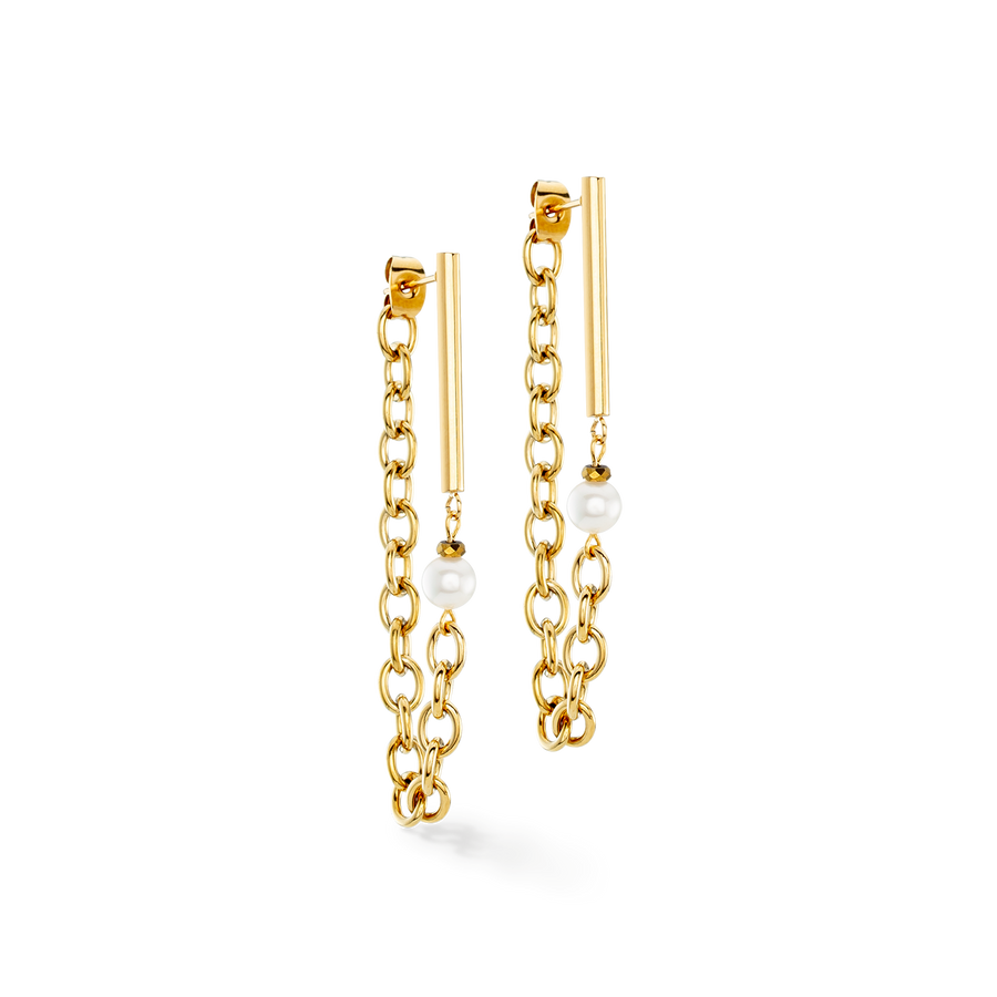 Earrings Chain & Pearl Fever white-gold