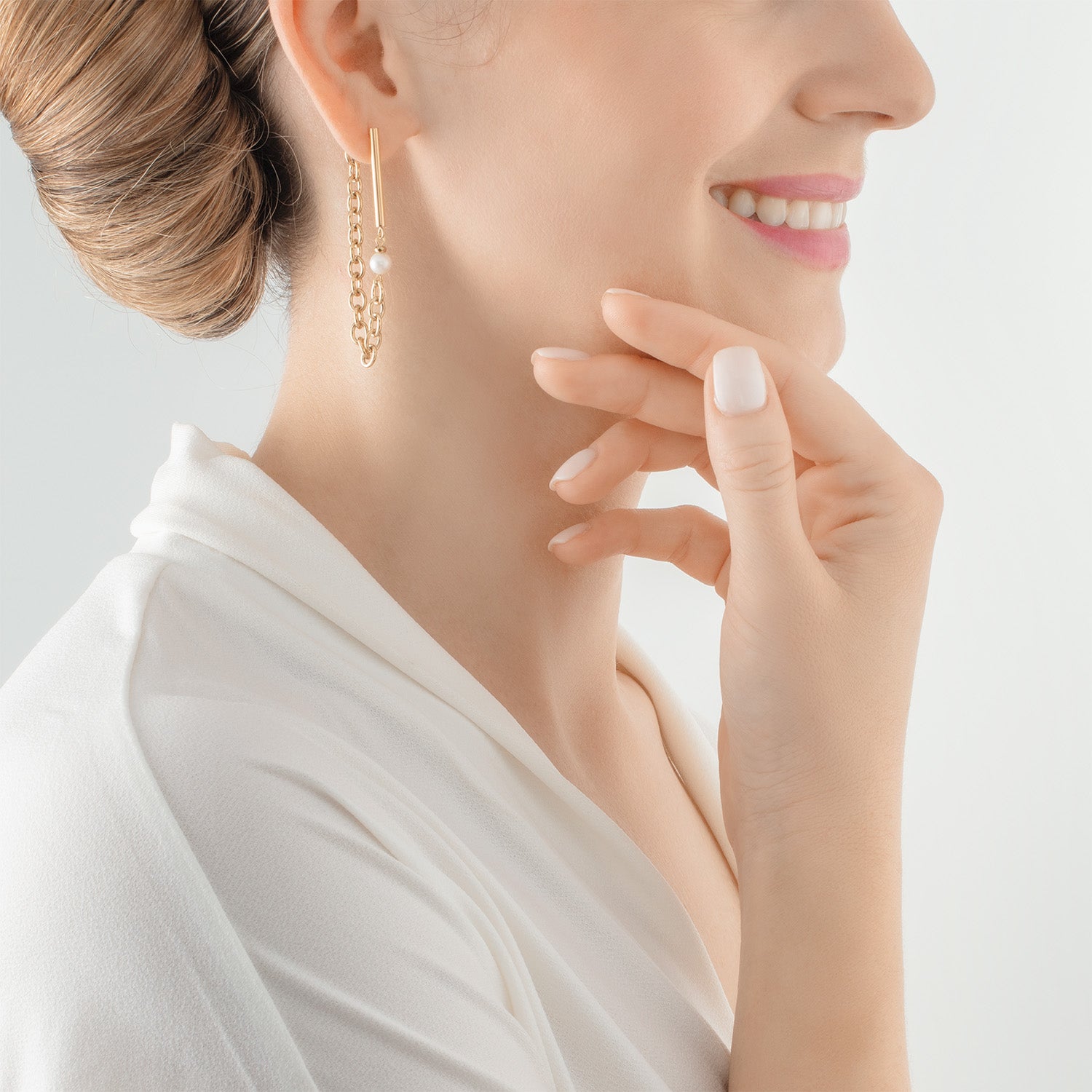 Earrings Chain & Pearl Fever white-gold