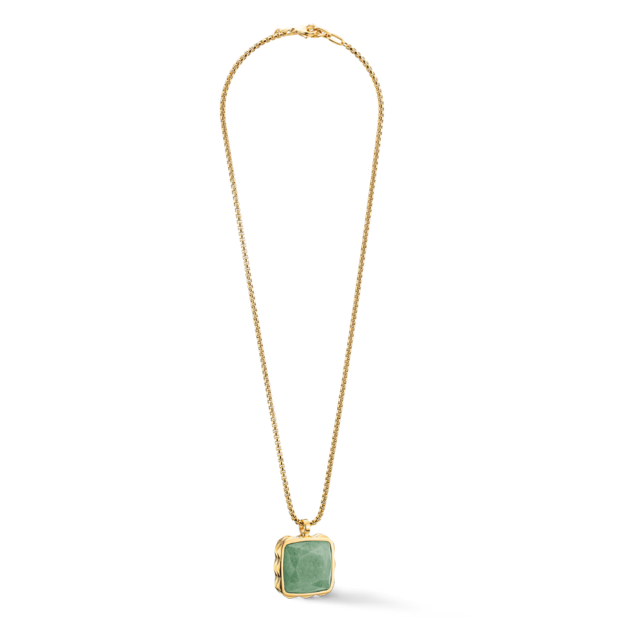Necklace Amulet Spikes Square Aventurine gold-green