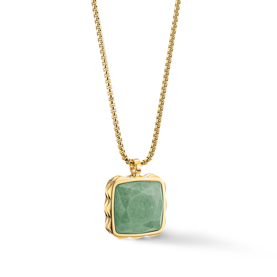 Necklace Amulet Spikes Square Aventurine gold-green