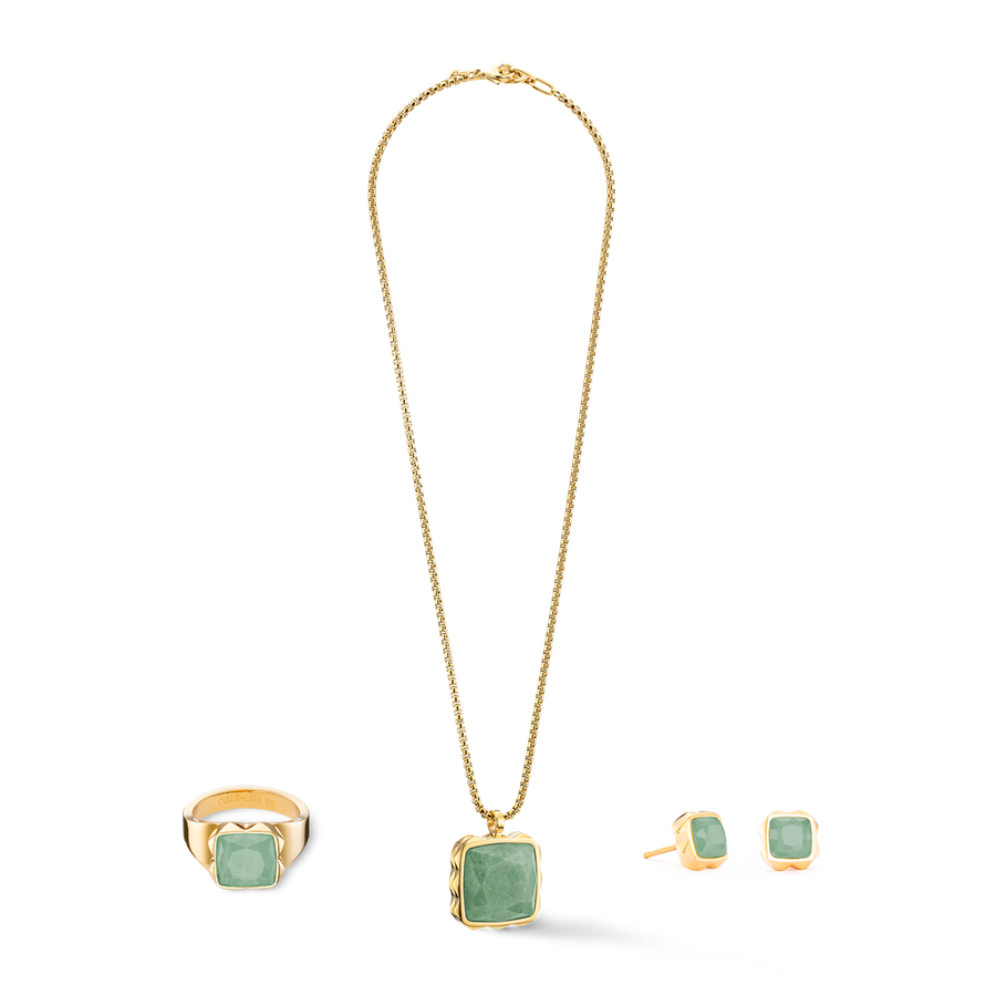 Necklace Amulet Spikes Square Aventurine gold-green