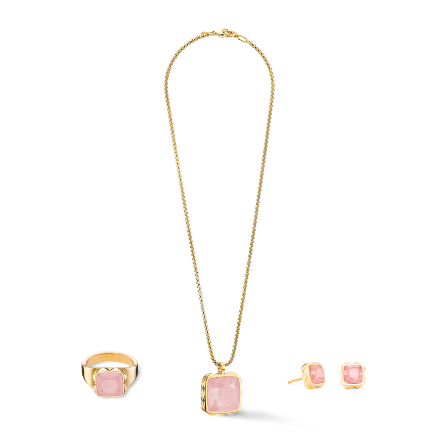 Necklace Amulet Spikes Square Rose Quartz gold-pink