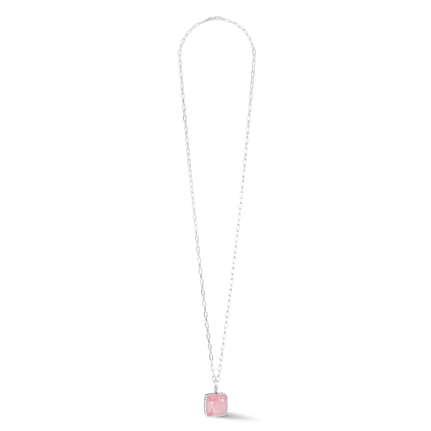 Necklace OE Amulet Square Rose Quartz silver-pink