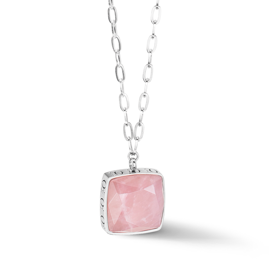 Necklace OE Amulet Square Rose Quartz silver-pink