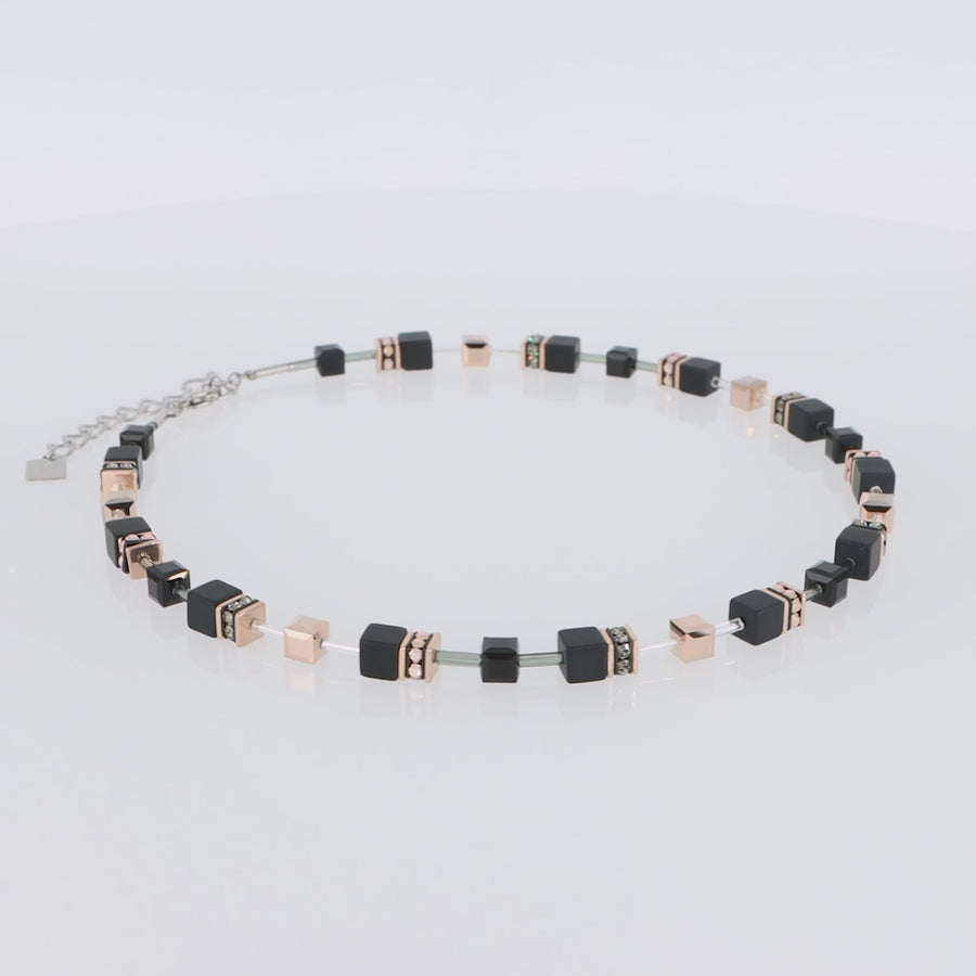 GeoCUBE® Necklace onyx black-rose gold