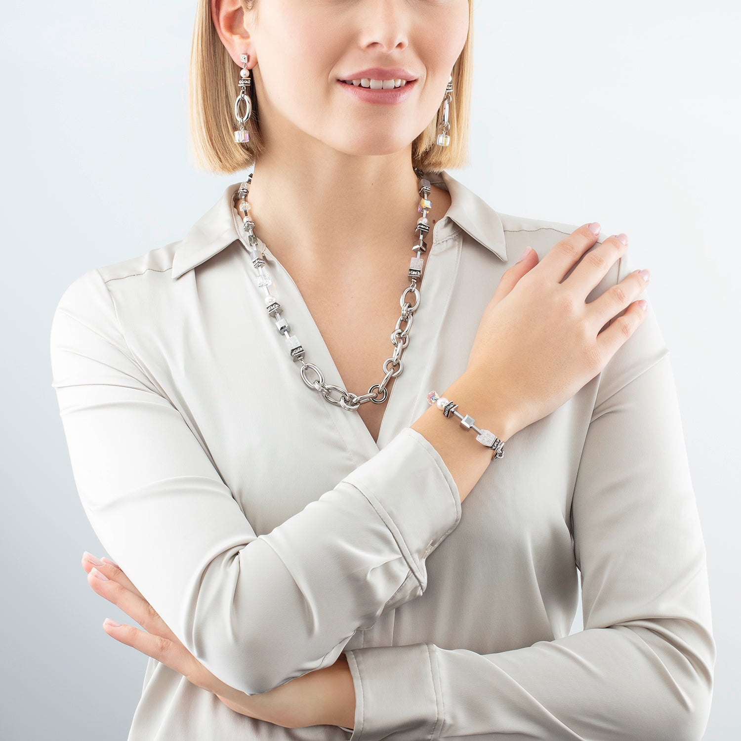 Earrings Chunky Chain & Cubes Runway Exlusive silver