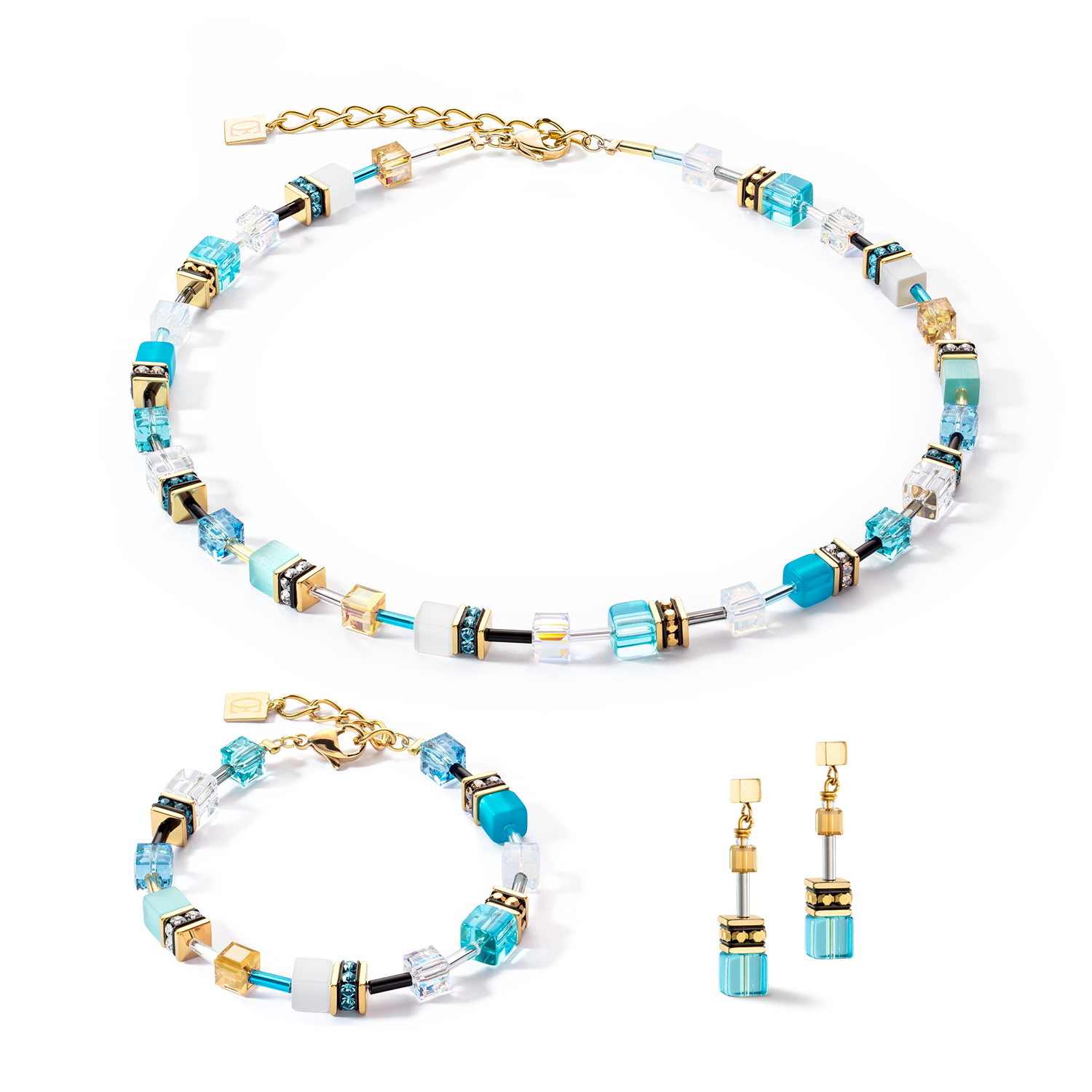 GeoCUBE® Iconic necklace gold turquoise