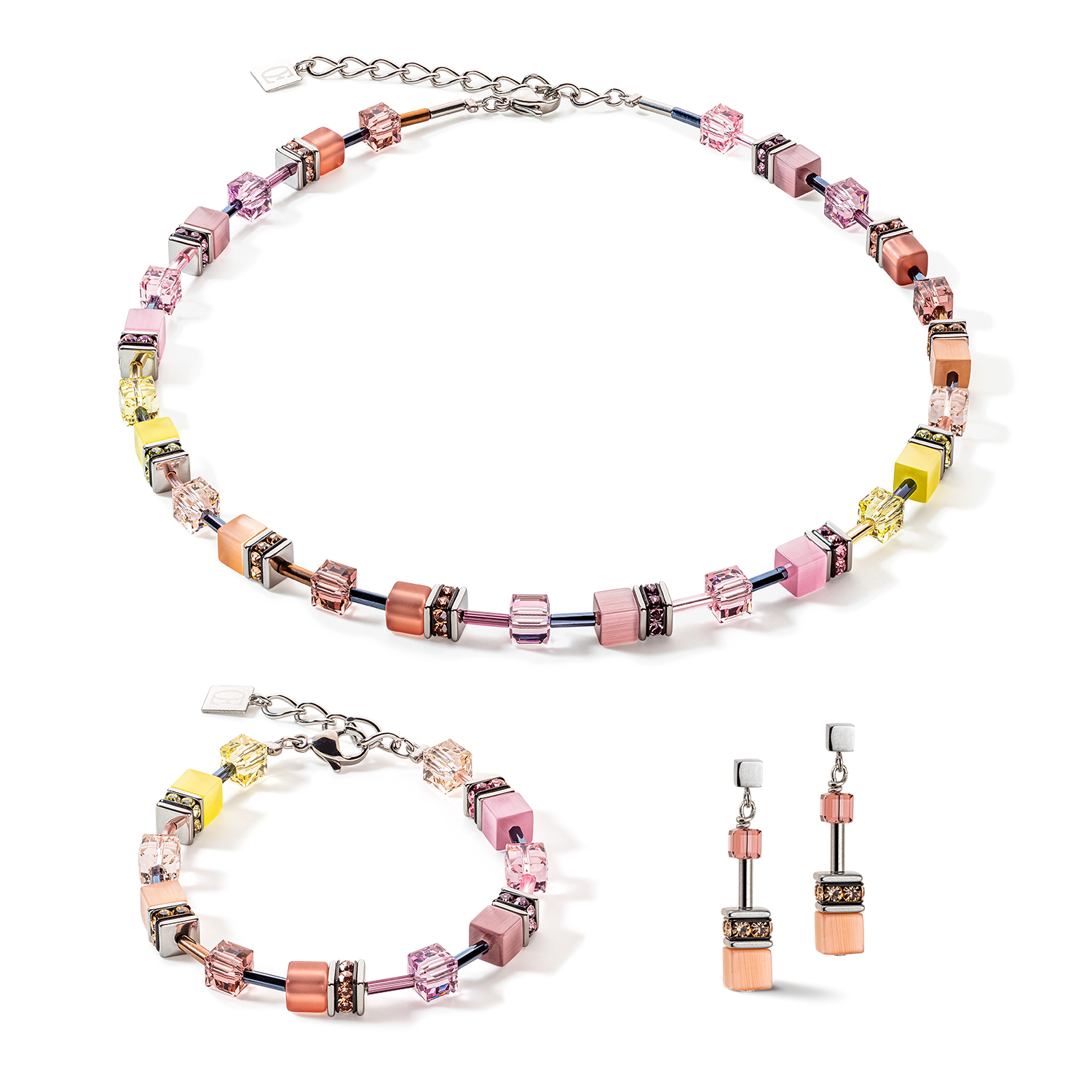 GeoCUBE® Iconic Multicolour Vintage necklace lilac-yellow