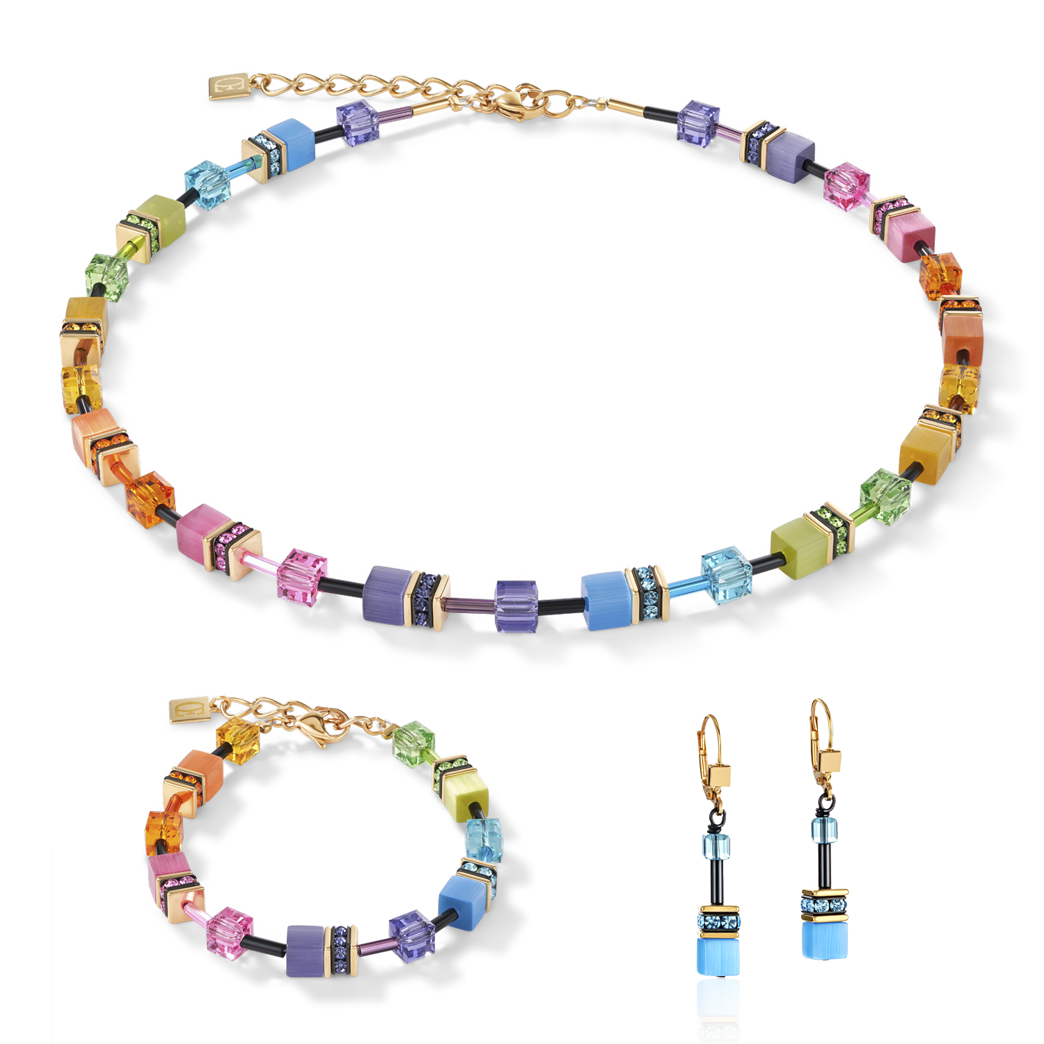 GeoCUBE® Necklace multicolour rainbow gold