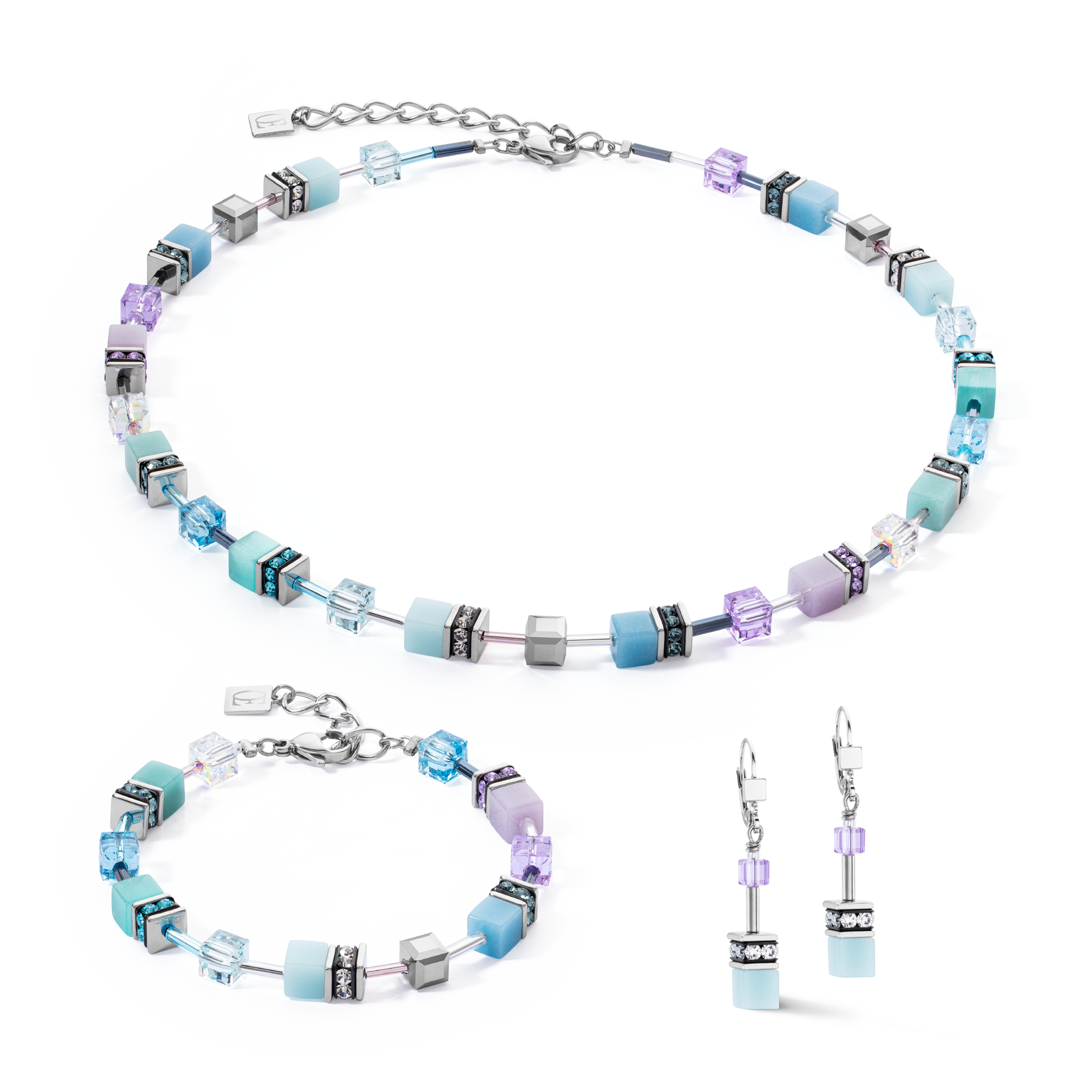 GeoCUBE® Iconic necklace aqua-lilac