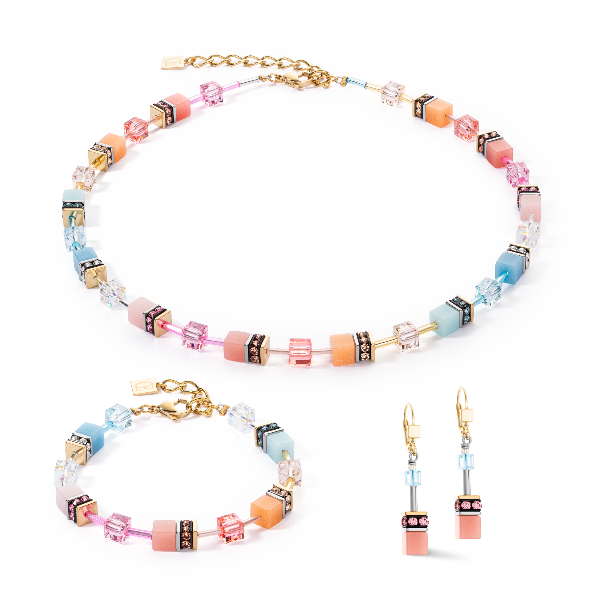 GeoCUBE® Iconic necklace aqua-apricot