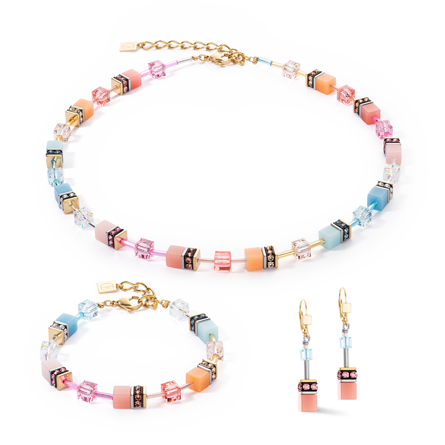 GeoCUBE® Iconic necklace aqua-apricot