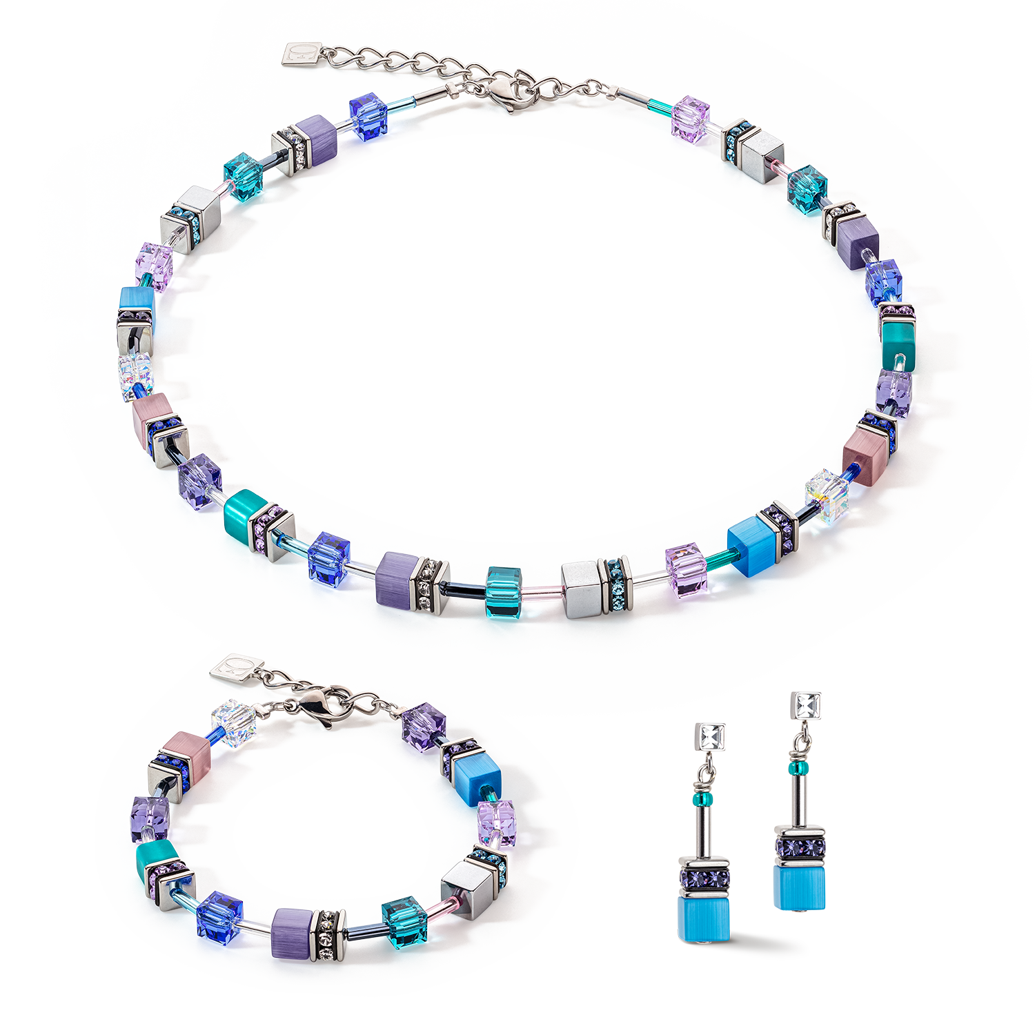 GeoCUBE® Iconic necklace turquoise-purple