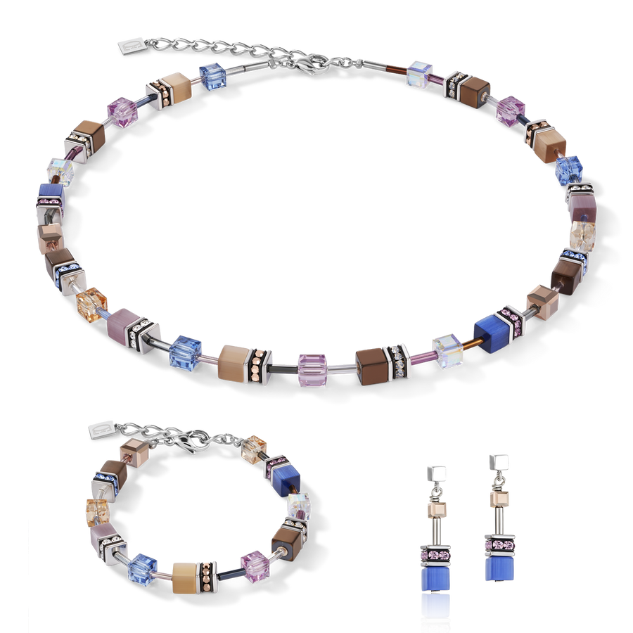 GeoCUBE® Necklace blue-brown-lilac