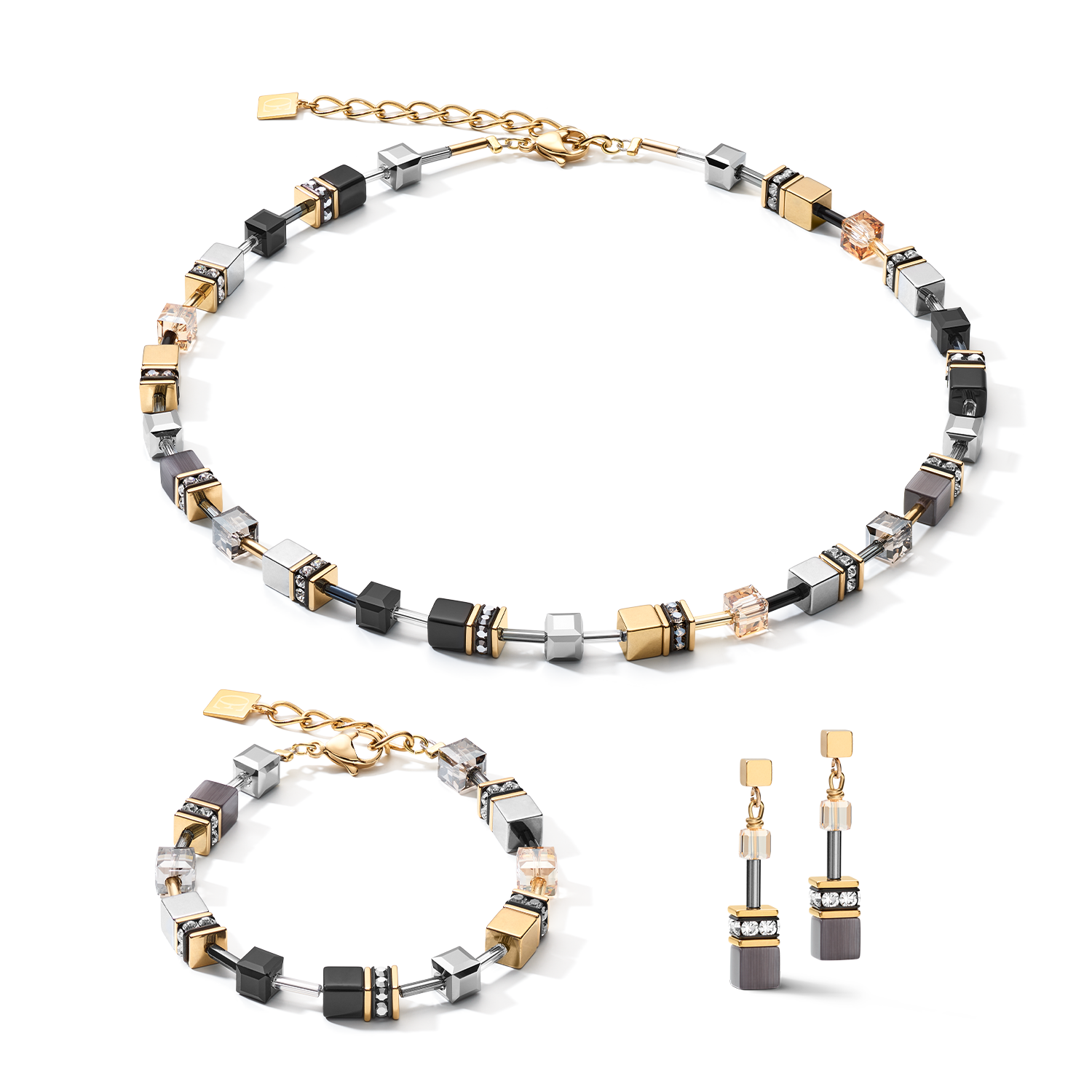 GEOCUBE® Necklace grey-gold