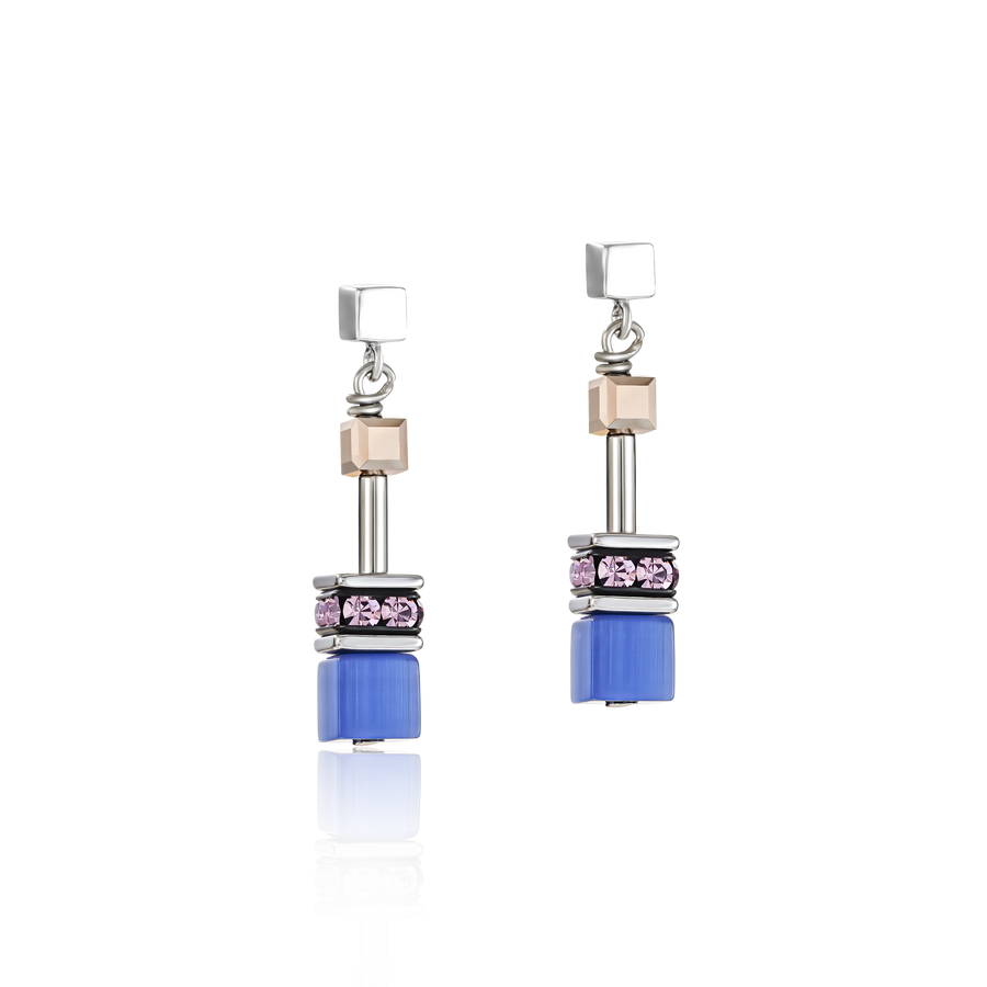 GeoCUBE® Earrings blue-brown-lilac