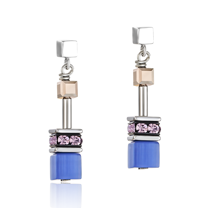 GeoCUBE® Earrings blue-brown-lilac