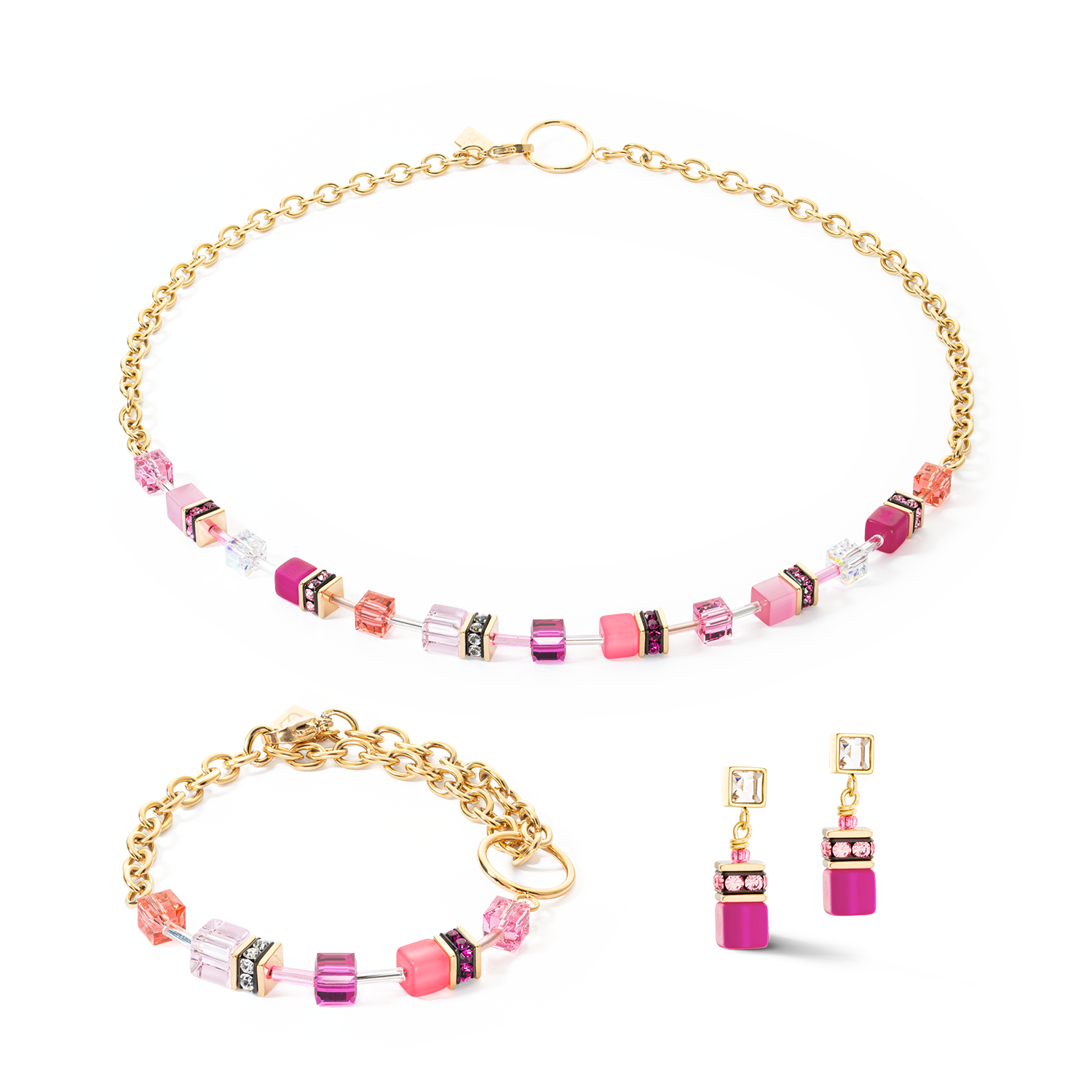 GeoCUBE® Iconic Chain necklace gold-magenta