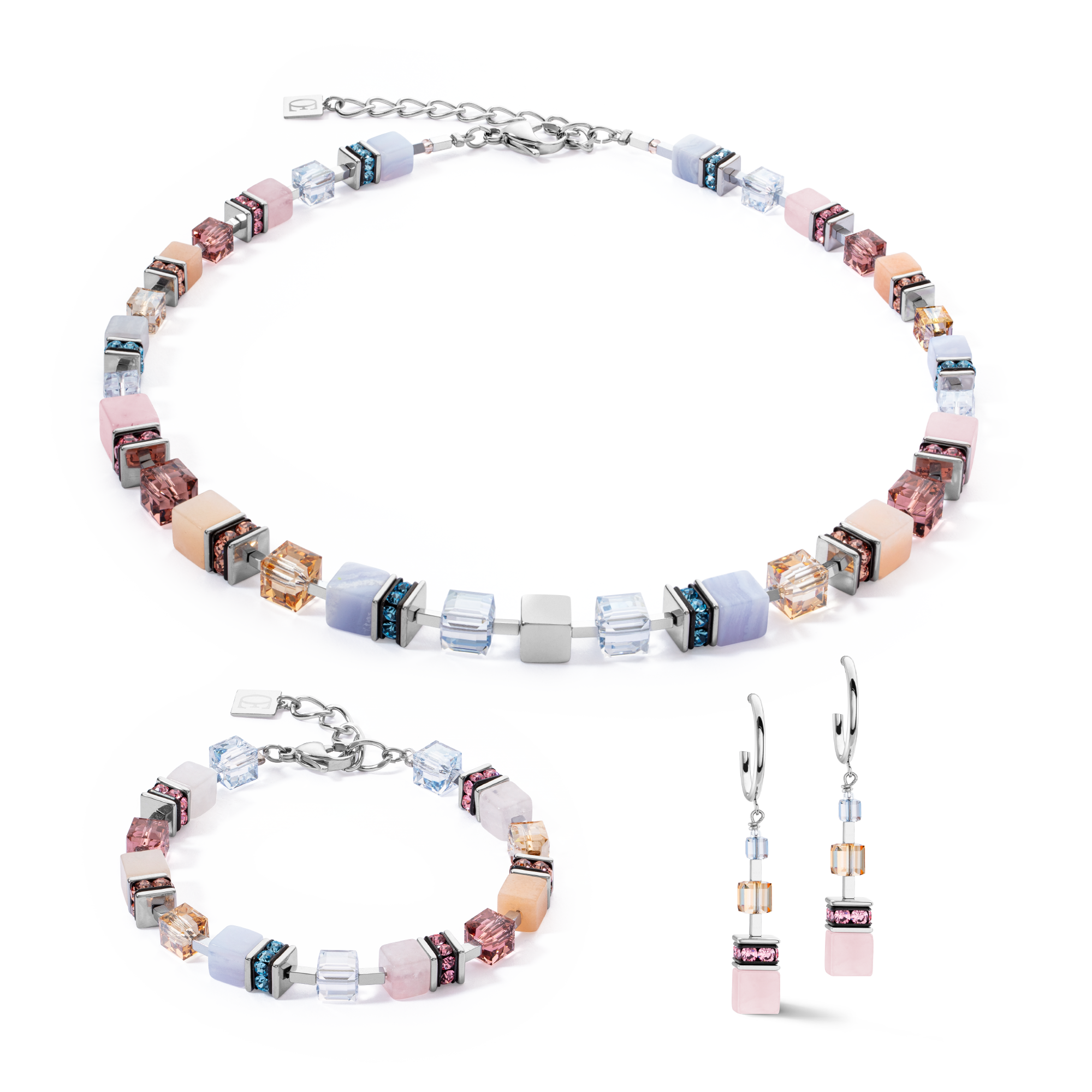 GeoCUBE® Precious Statement necklace silver-pastel