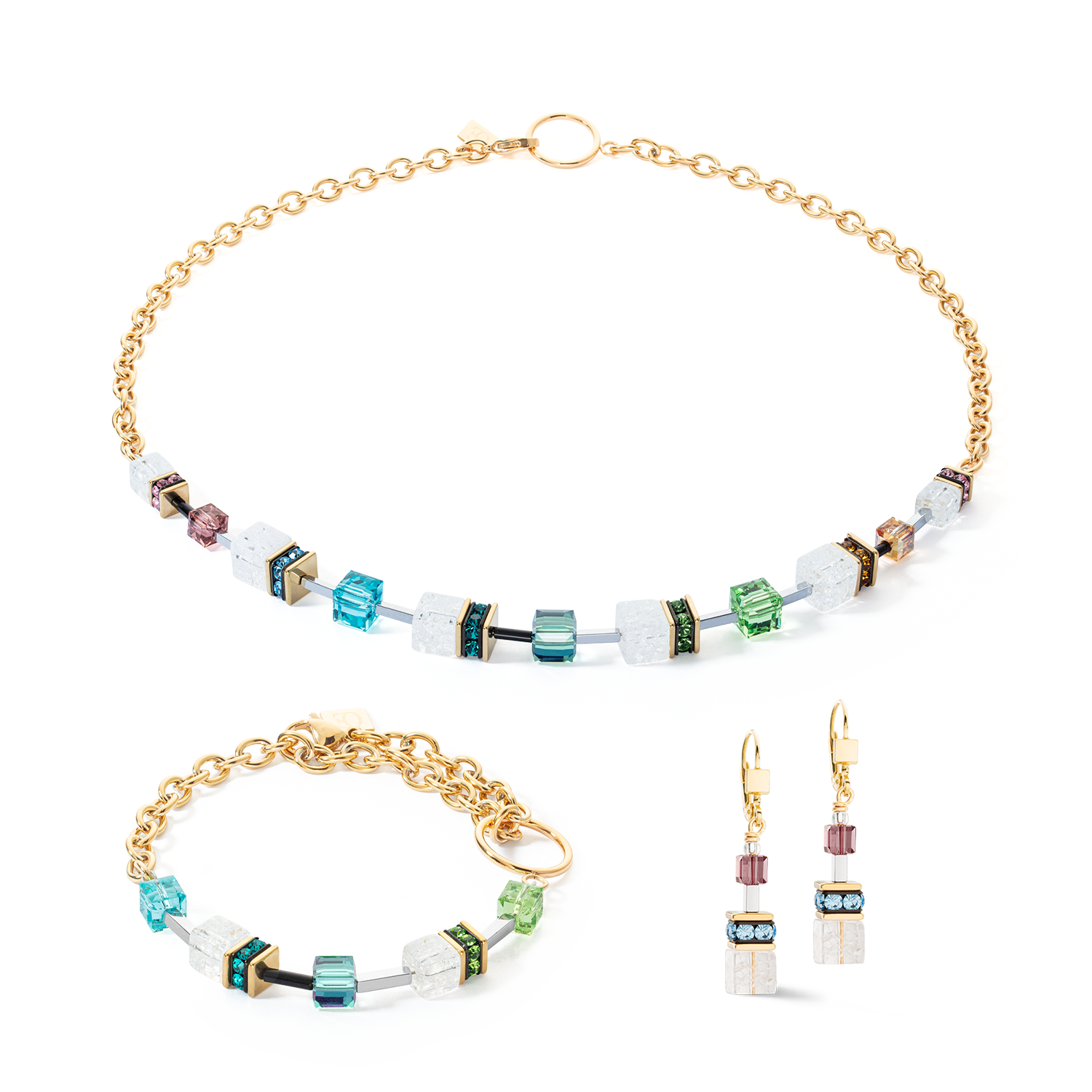 GeoCUBE® Iconic Precious Chain earrings gold-multicolour
