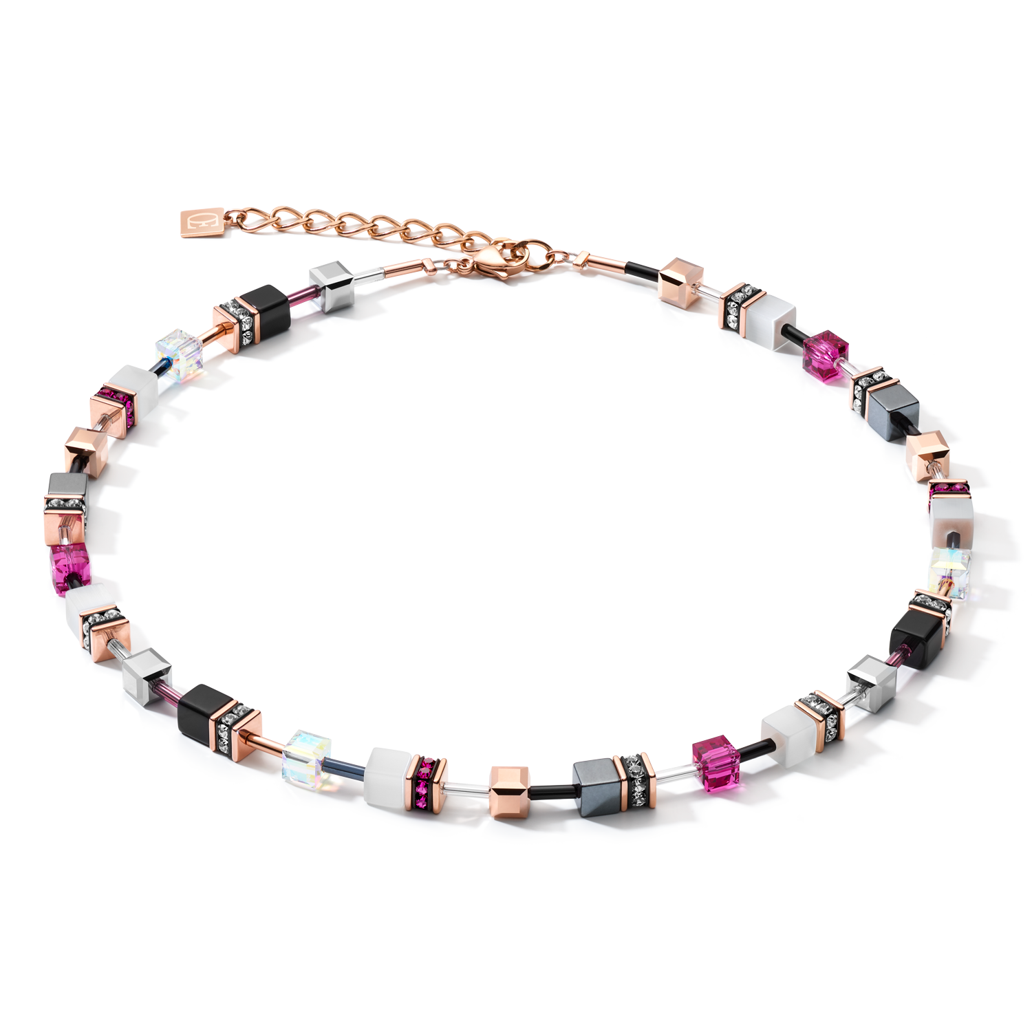 GeoCUBE® Necklace rose gold, white & pink
