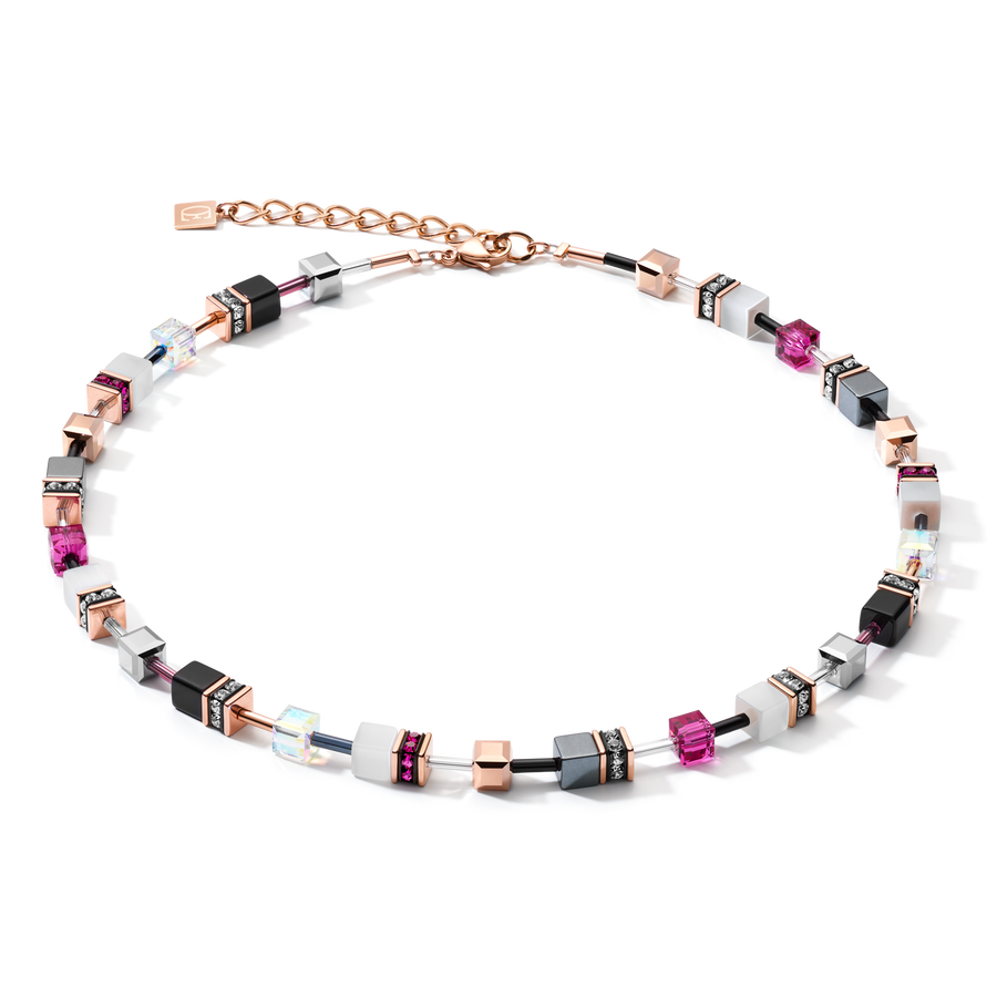 GeoCUBE® Necklace rose gold, white & pink