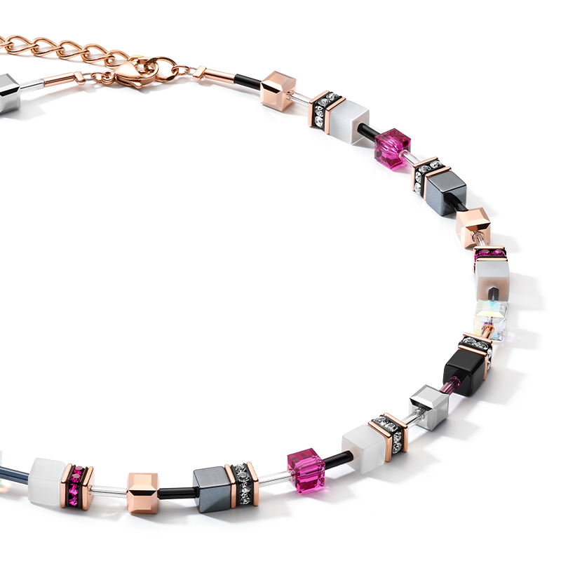 GeoCUBE® Necklace rose gold, white & pink