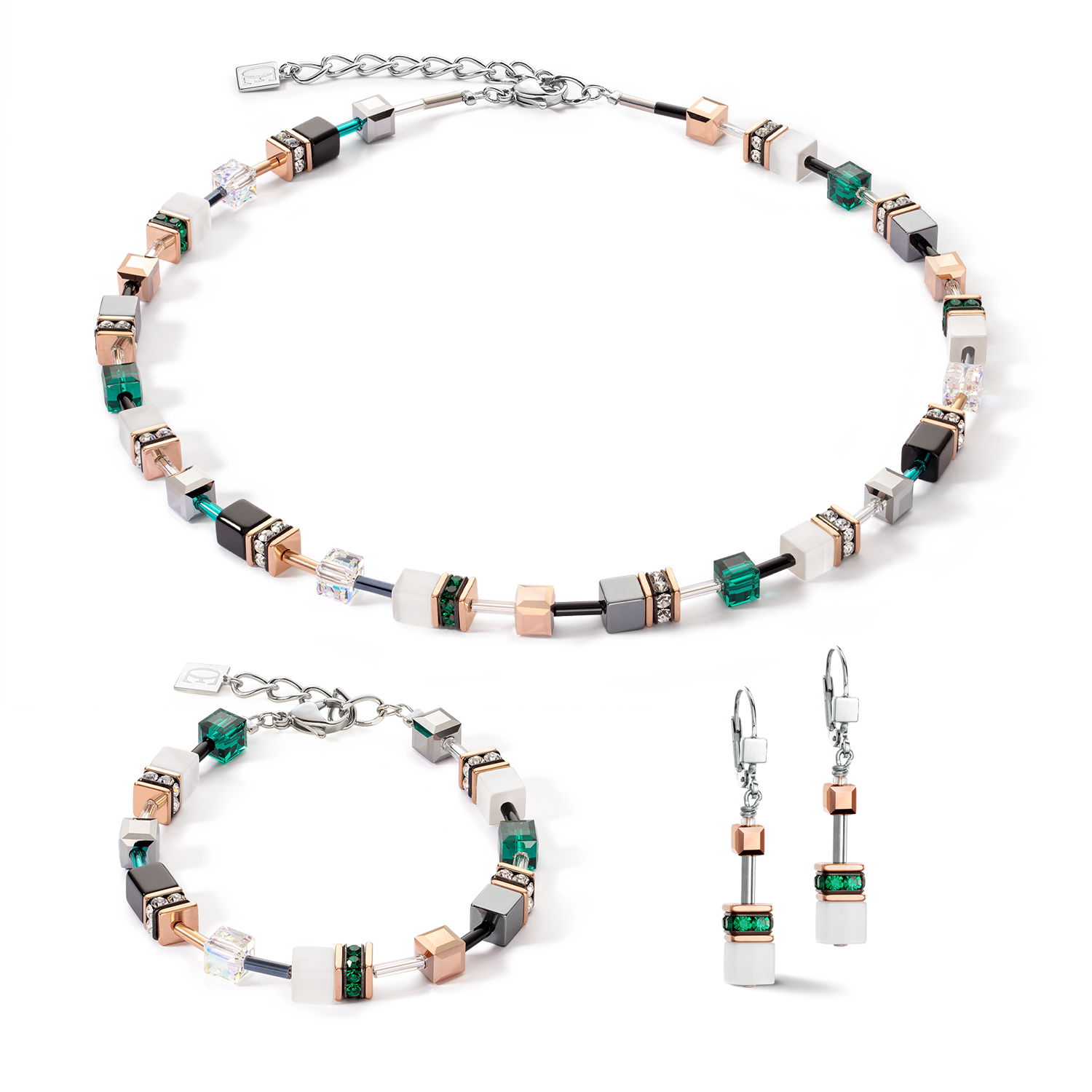 GeoCUBE® Iconic necklace rose gold white & dark green