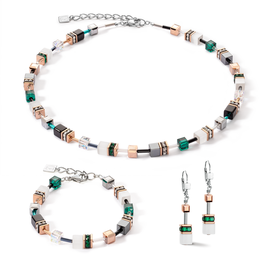 GeoCUBE® Iconic necklace rose gold white & dark green