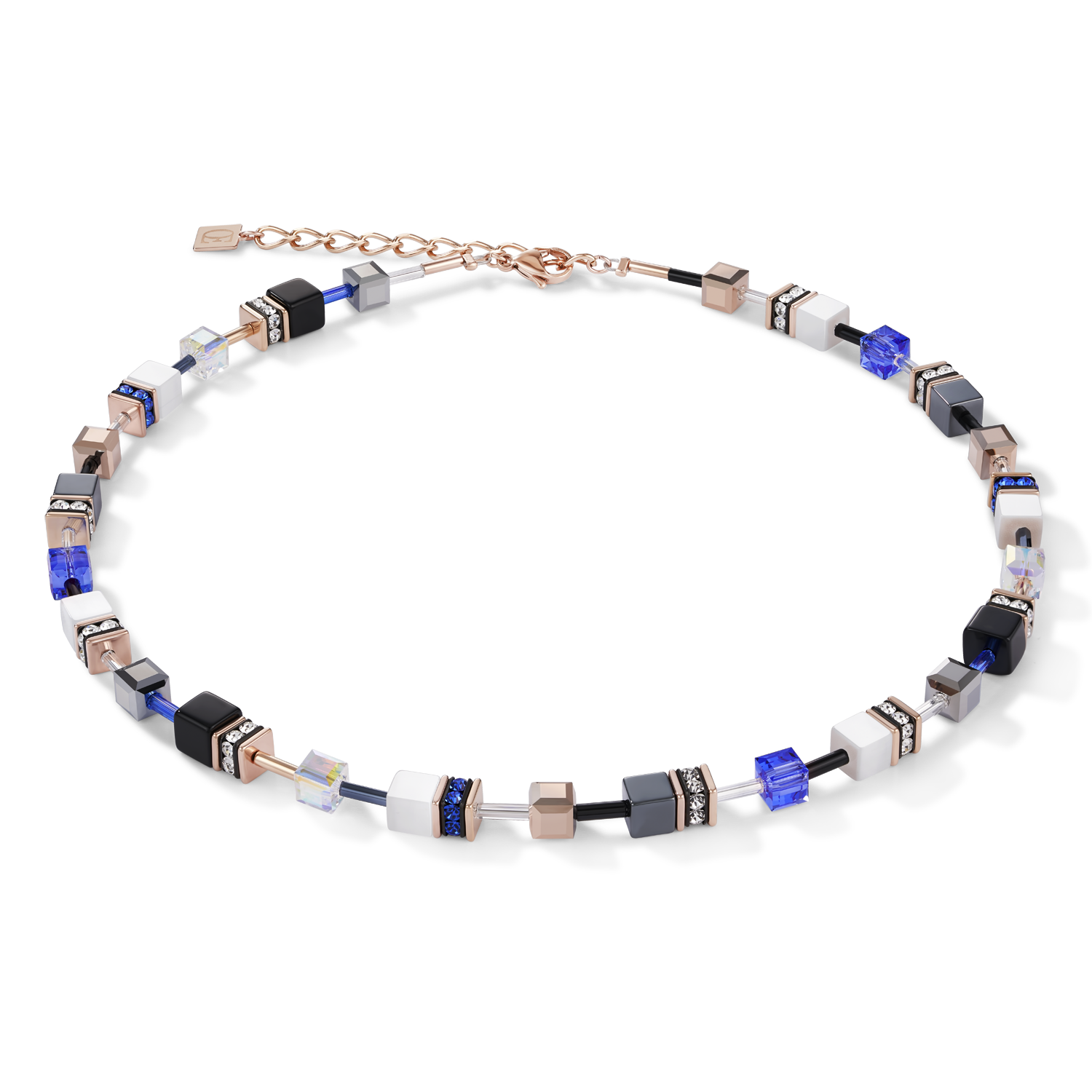 GeoCUBE® Necklace rose gold, white & blue