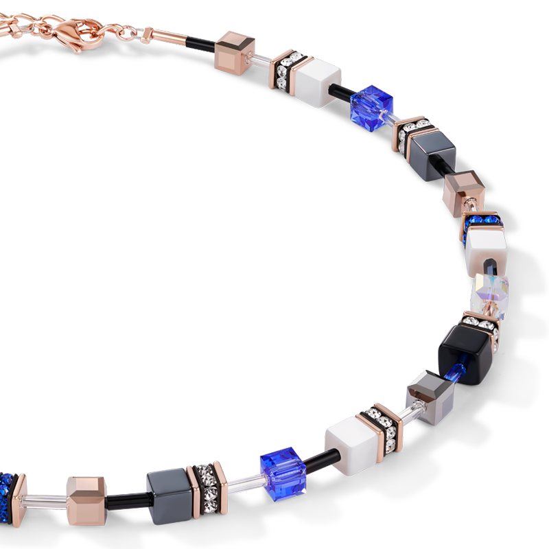 GeoCUBE® Necklace rose gold, white & blue