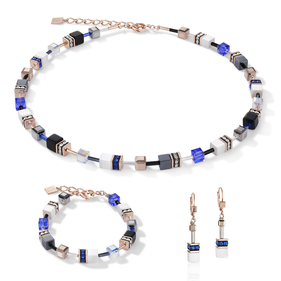 GeoCUBE® Necklace rose gold, white & blue