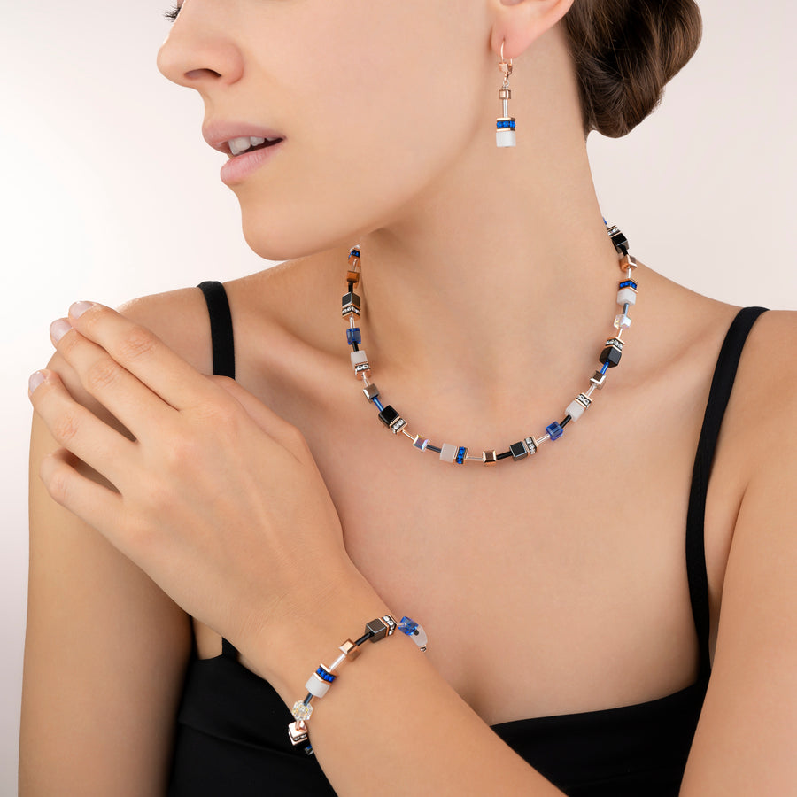 GeoCUBE® Necklace rose gold, white & blue