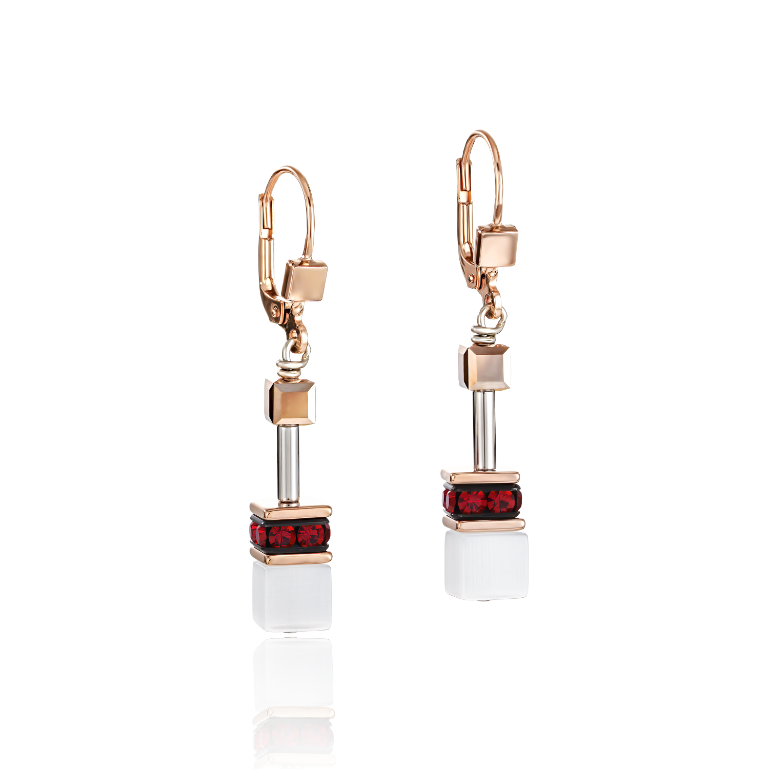 GeoCUBE® Earrings rose gold, white & red