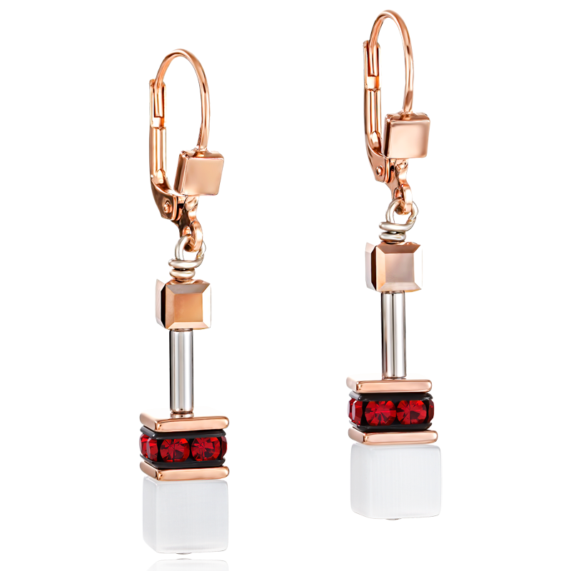 GeoCUBE® Earrings rose gold, white & red