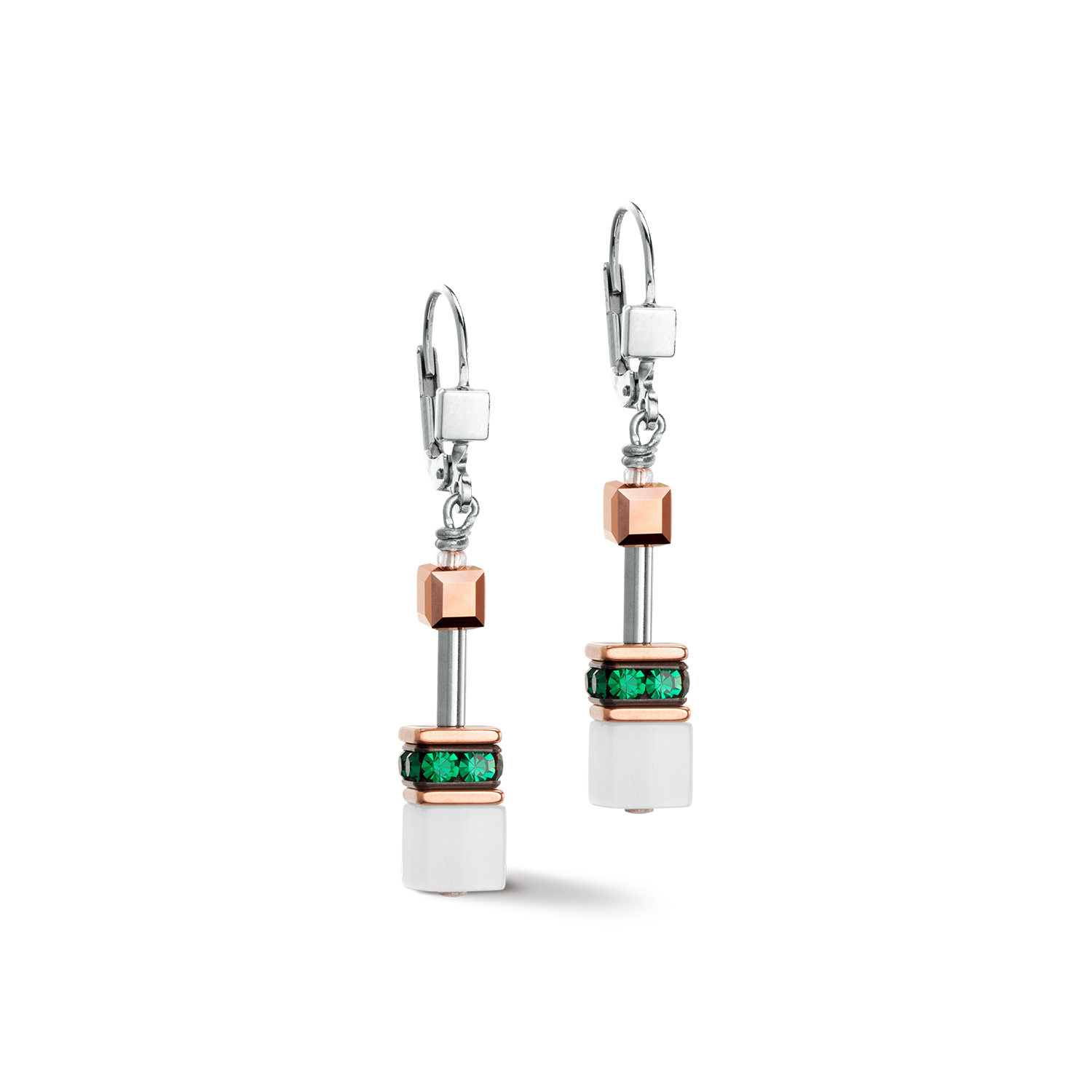 GeoCUBE® Iconic earrings rose gold white & dark green