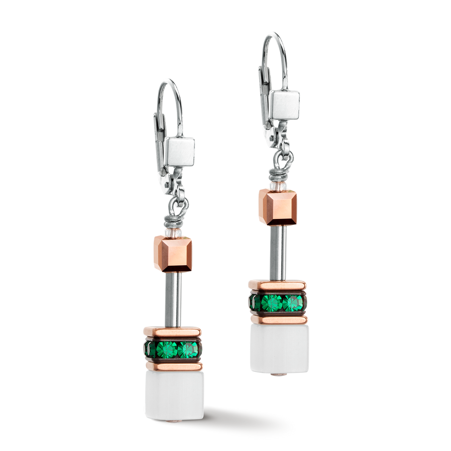 GeoCUBE® Iconic earrings rose gold white & dark green