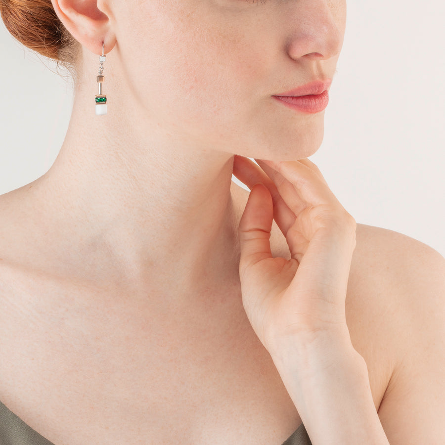 GeoCUBE® Iconic earrings rose gold white & dark green
