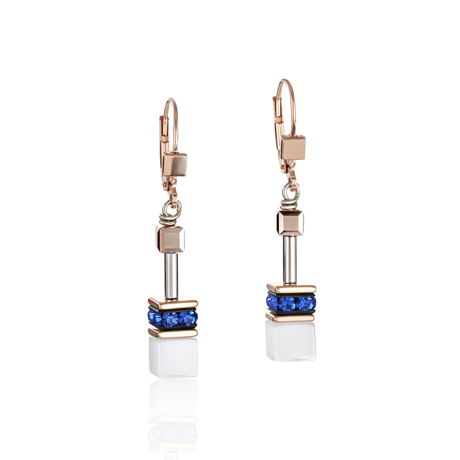 GeoCUBE® Earrings rose gold, white & blue