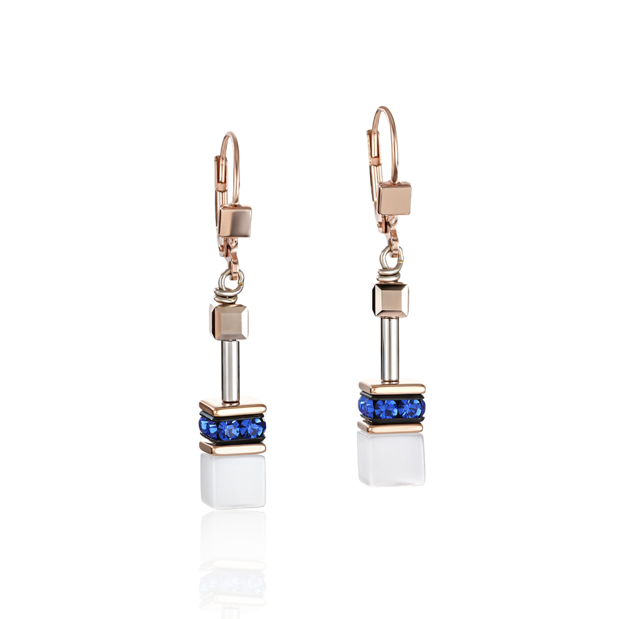 GeoCUBE® Earrings rose gold, white & blue