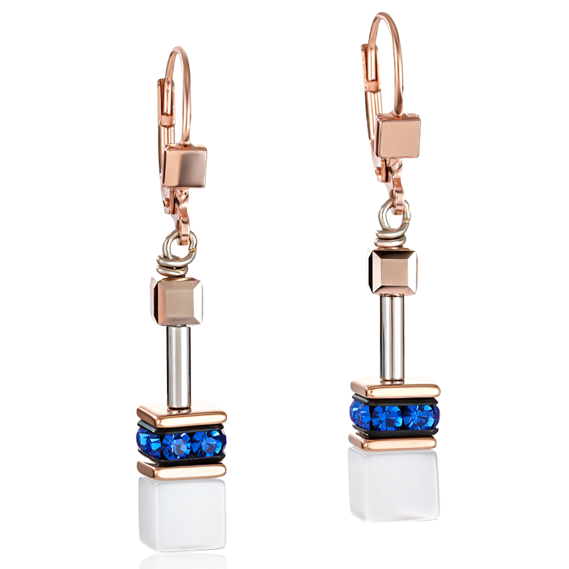 GeoCUBE® Earrings rose gold, white & blue