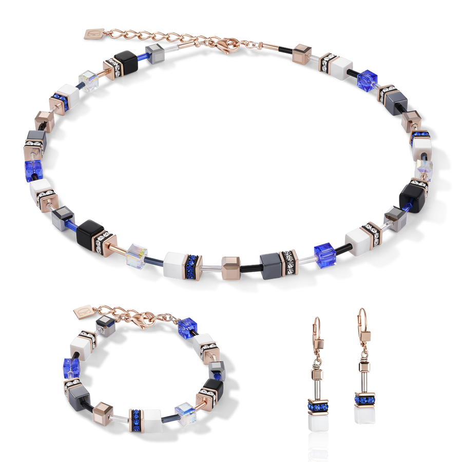 GeoCUBE® Earrings rose gold, white & blue