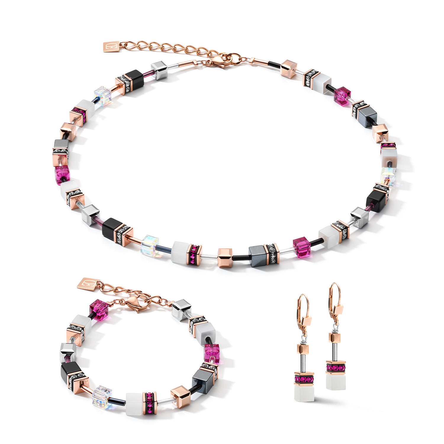 GeoCUBE® Bracelet rose gold, white &  pink