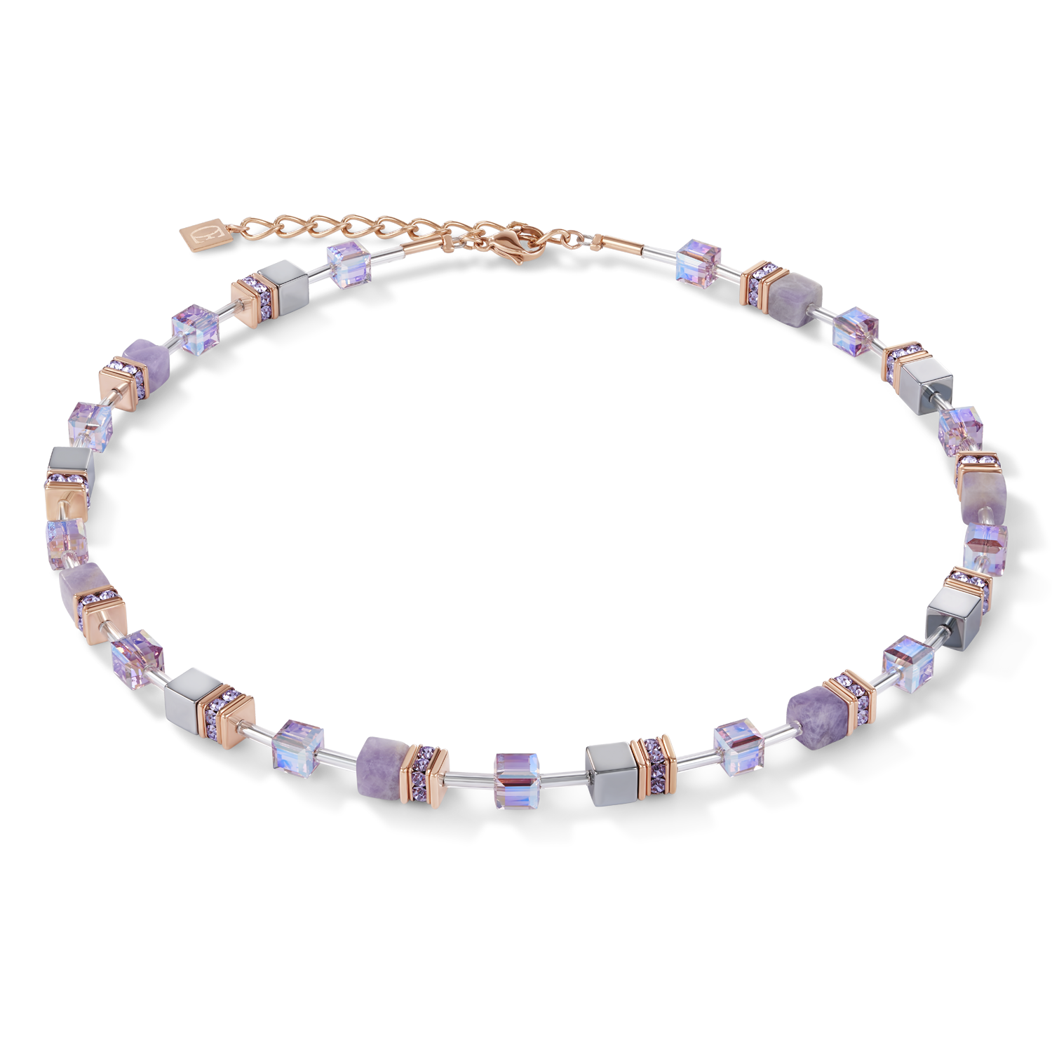 GeoCUBE® Necklace light amethyst & haematite lilac